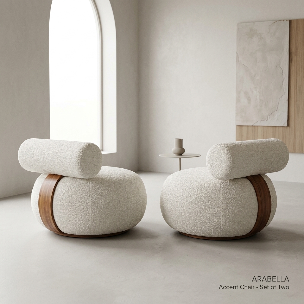 Poltronas Circulares Bouclé & Base Cilíndrica, Butacas & Giratorios